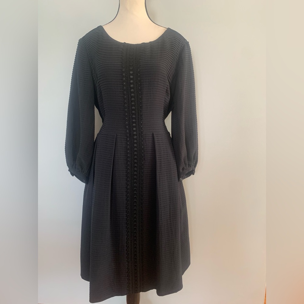 Jaeger, Luxury Pleat-on-Pleat 100% Silk Black Dress